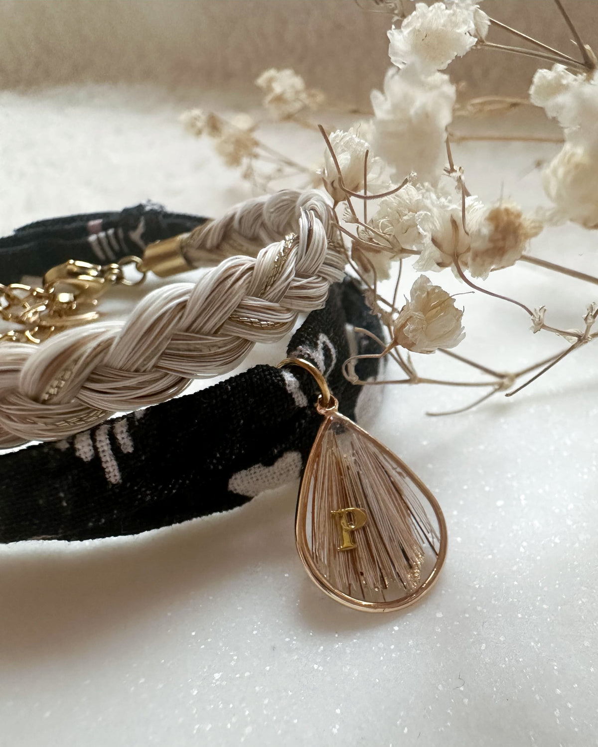 Bracelet en crin de cheval tressé, bijou memoriam personnalisé